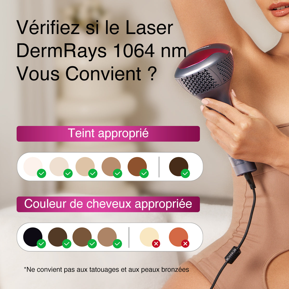 Épilation au laser DermRays V6S, 1064 nm, spécifiquement pour les peaux profondes